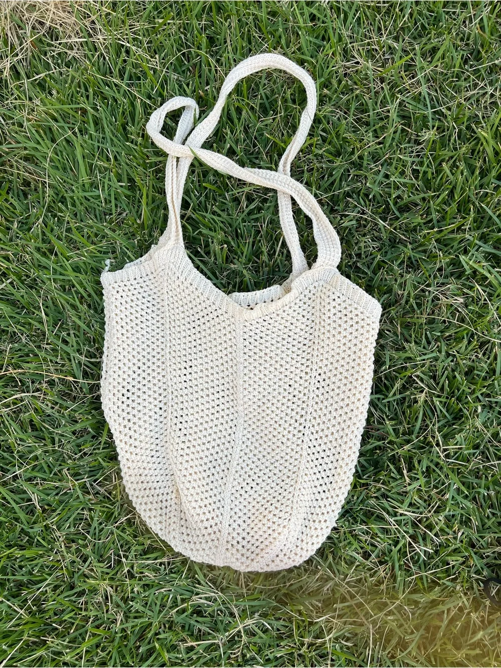 Cream Crochet Tote Bag - Women's Shoulder Bag